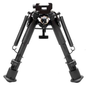 Buvele Carbon Bipod for sling swivel stud (height 15.2 – 22.9 cm) with Weaver/Picatinny adapter.