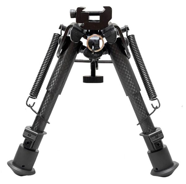 Buvele Carbon Bipod for sling swivel stud (height 15.2 – 22.9 cm) with Weaver/Picatinny adapter.